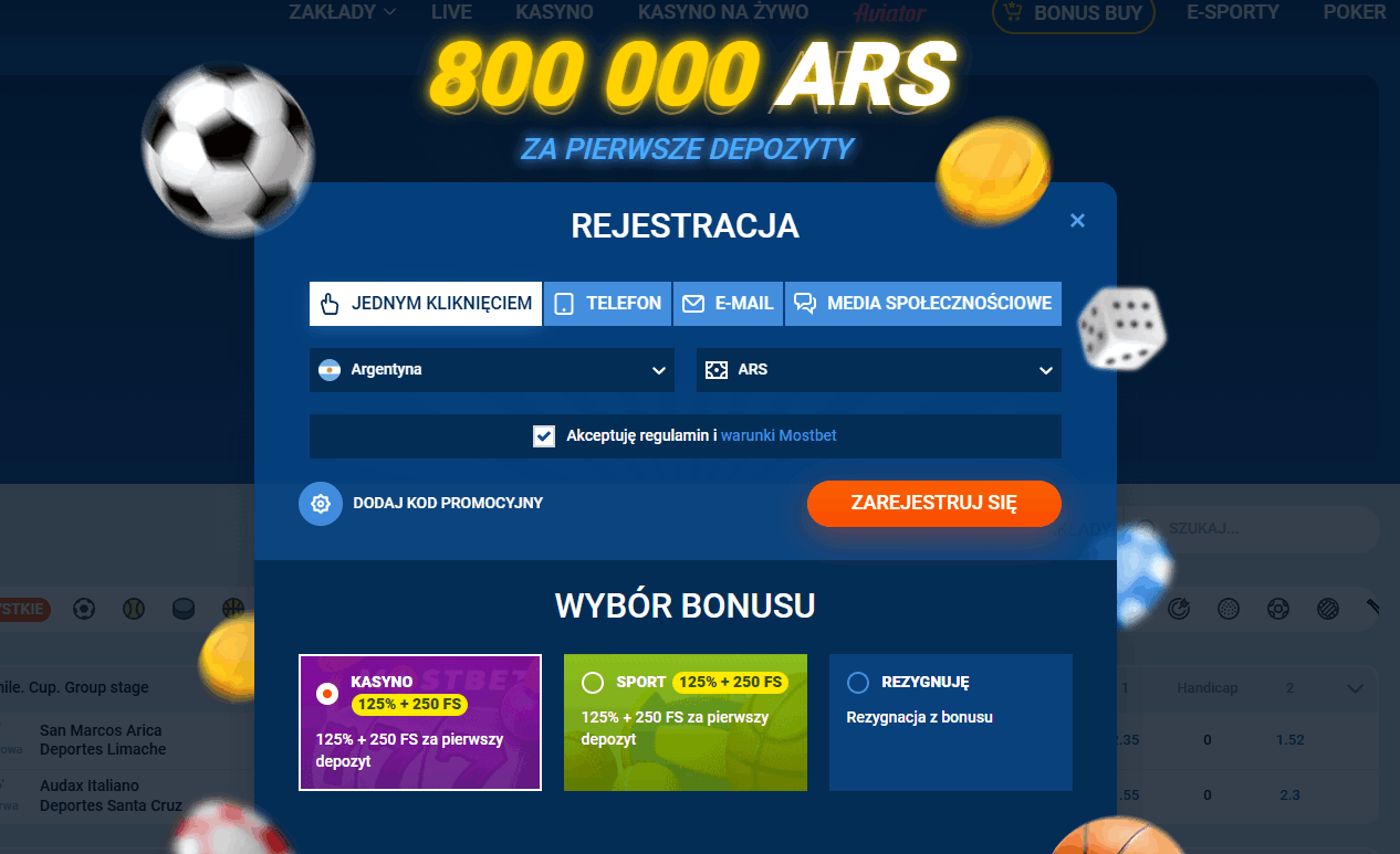 Captura de pantalla de la página de registro de Mostbet Casino